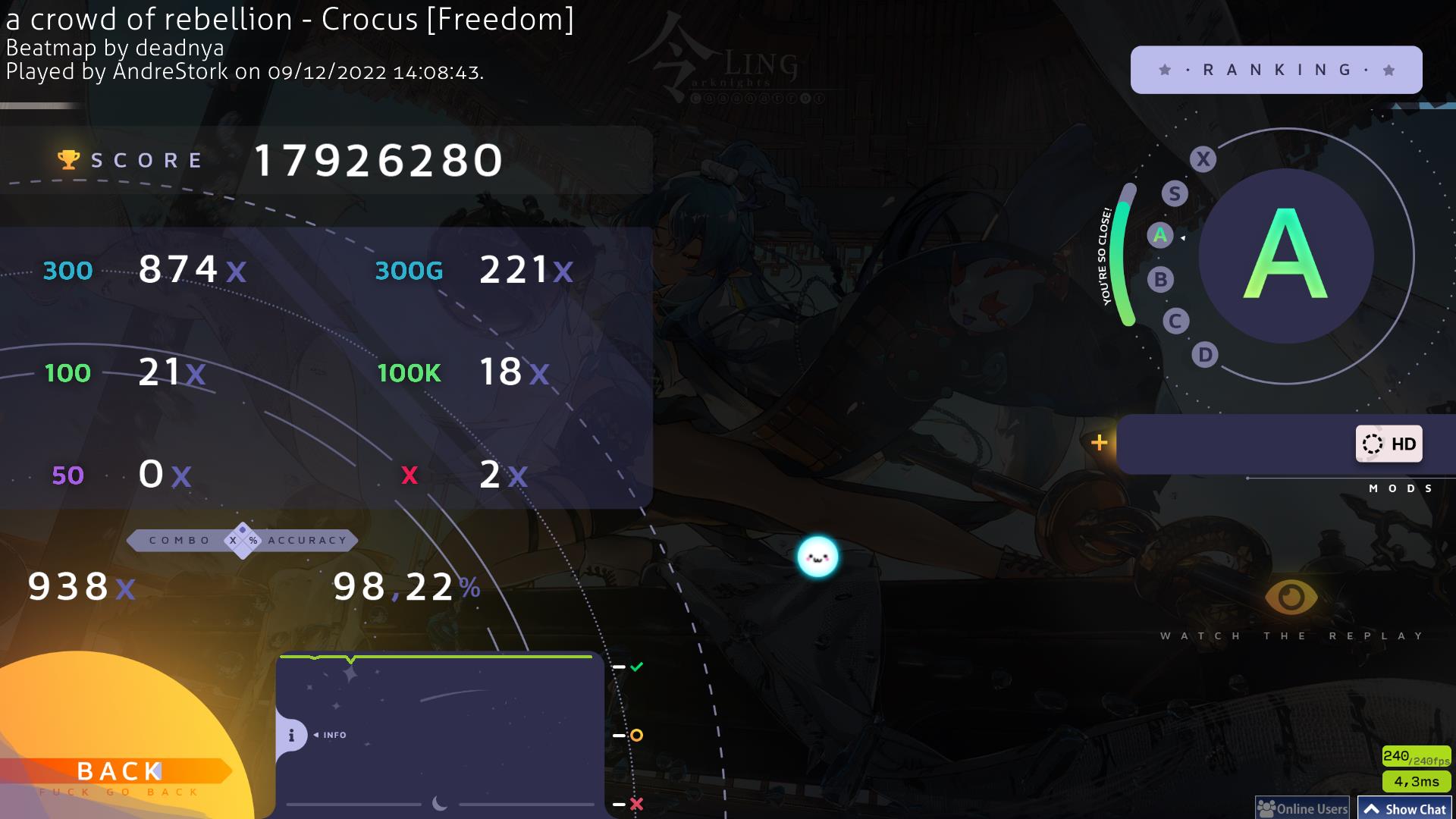 Score screen